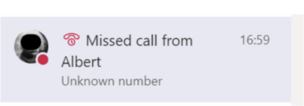Missed call in Microsoft Teams activity feed