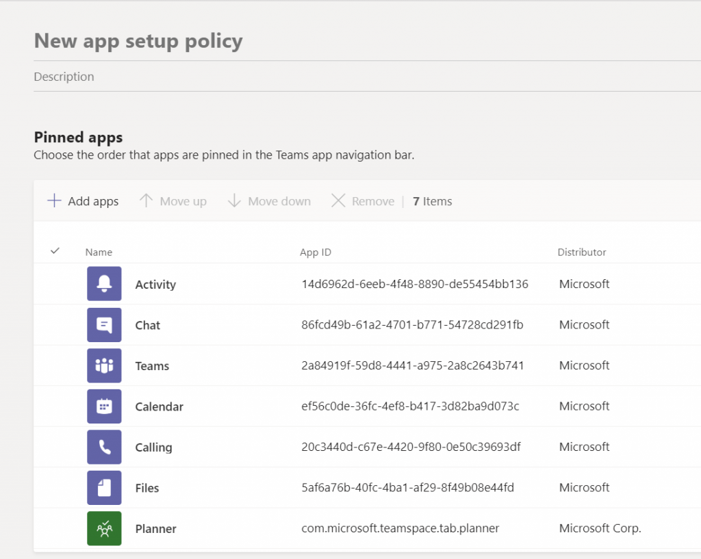 Customize Microsoft Teams app bar - Create a new policy
