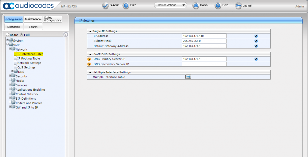 Audiocodes MediaPack and Microsoft Teams - Configure IP address settings