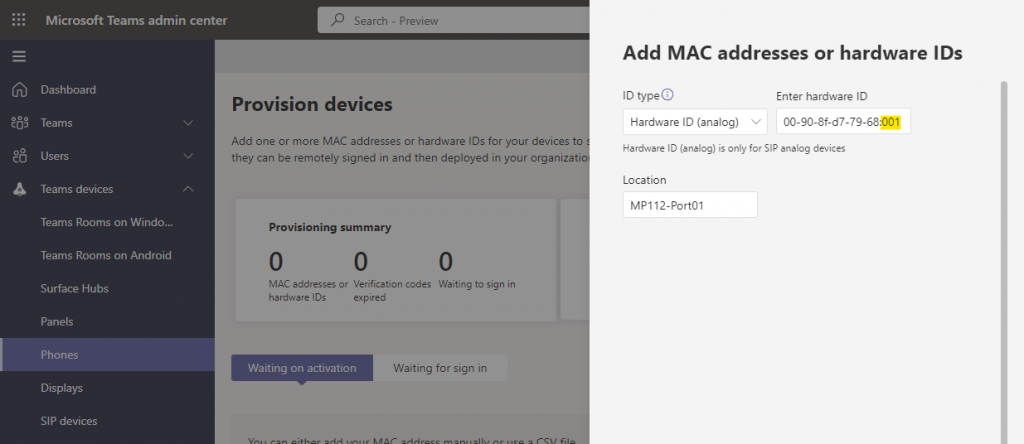 Audiocodes MediaPack and Microsoft Teams - Adding the MP-112 by the MAC address