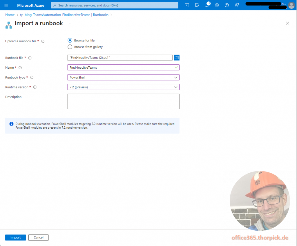 Find inactive Teams with Azure Automation - Import script to find inactive Teams