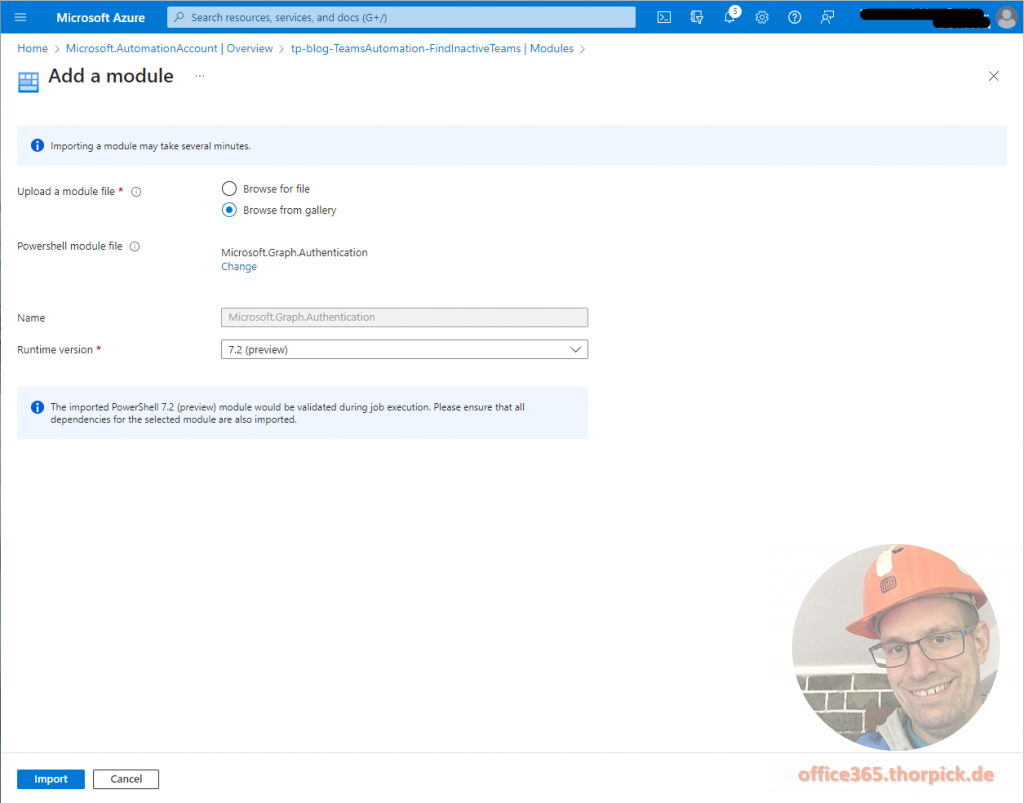 Find inactive Teams with Azure Automation - Add a module to Azure Automation account