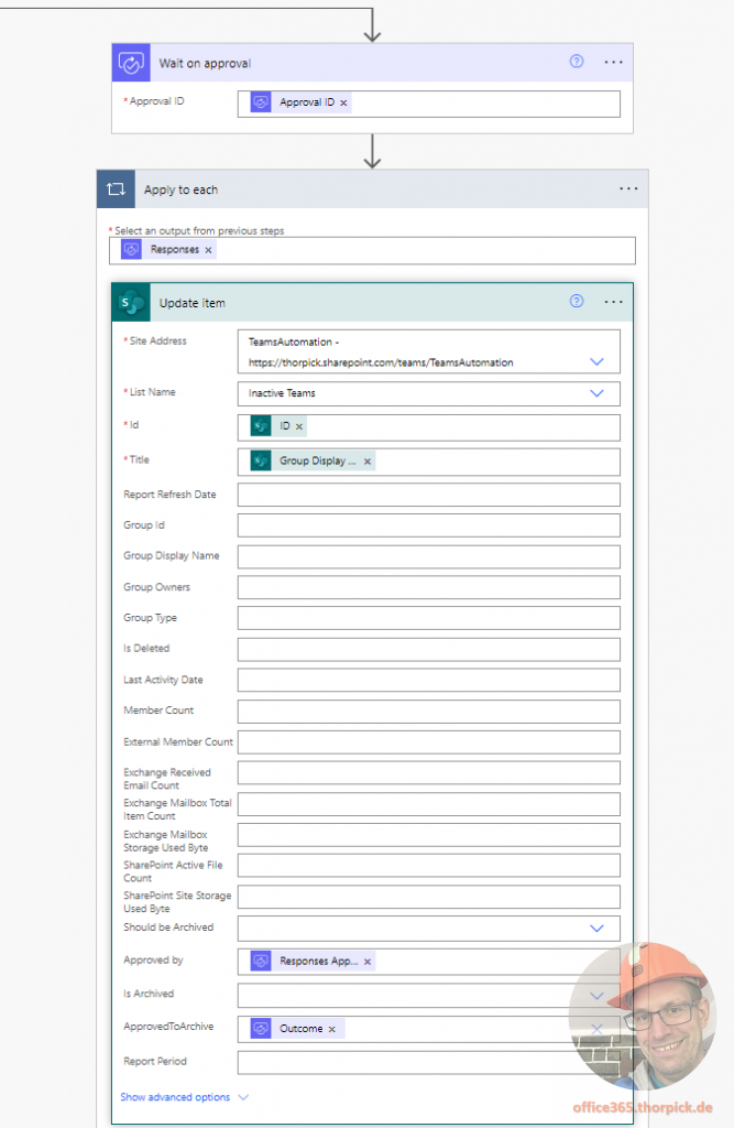 How to archive inactive Microsoft Teams with Azure Automation - Screenshot of the Approval process and write back approval response to SharePoint Online